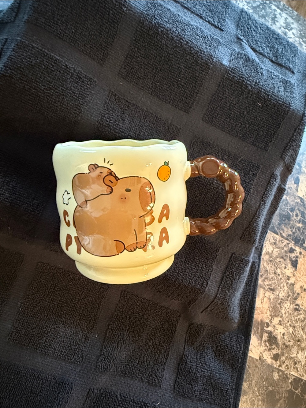 Cream Bear Ceramic Capybara  Mug with Brown Donut Handle